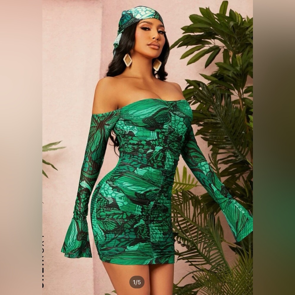 Off the shoulder Dress with matching head scarf